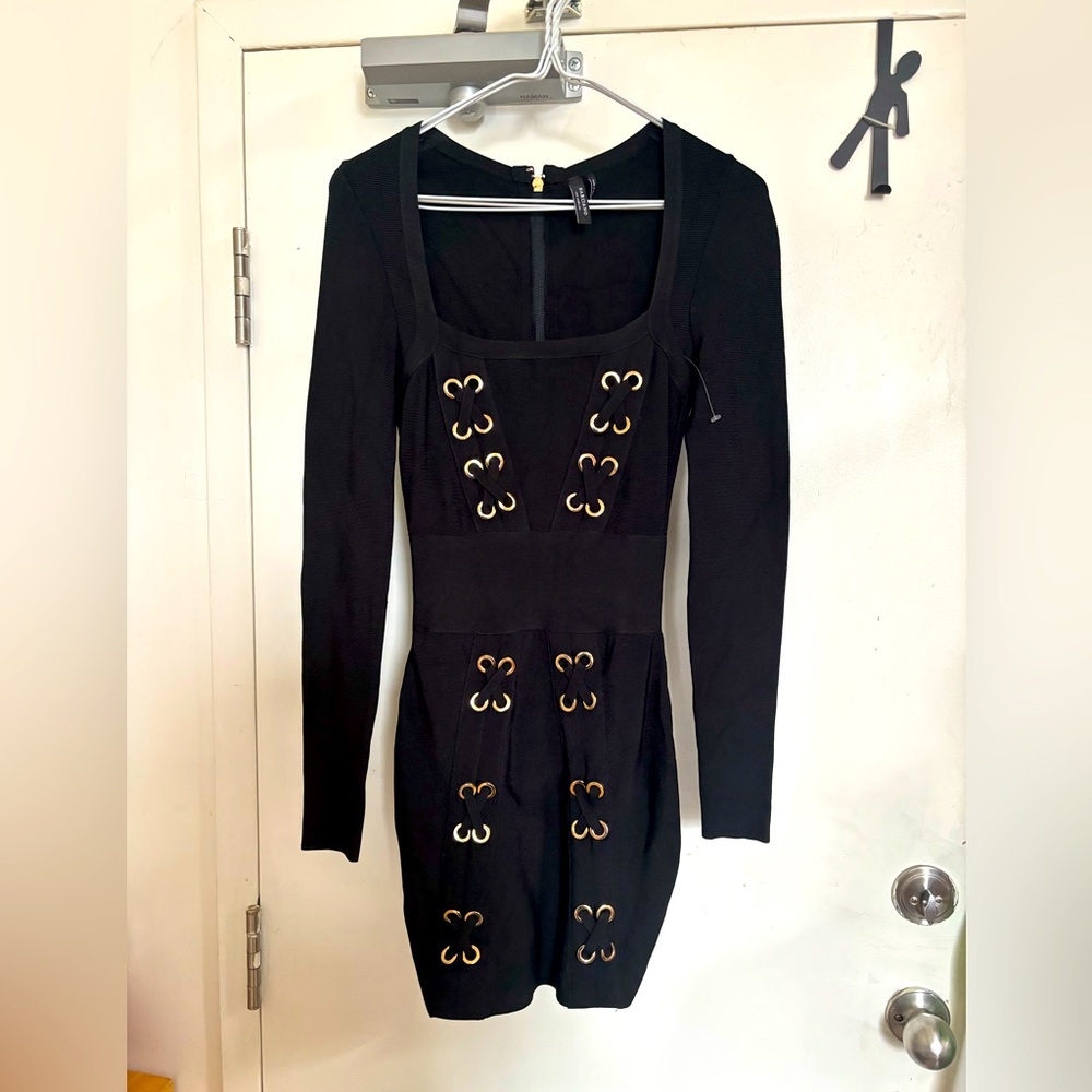 Marciano Black Midi Dress with Gold Accents